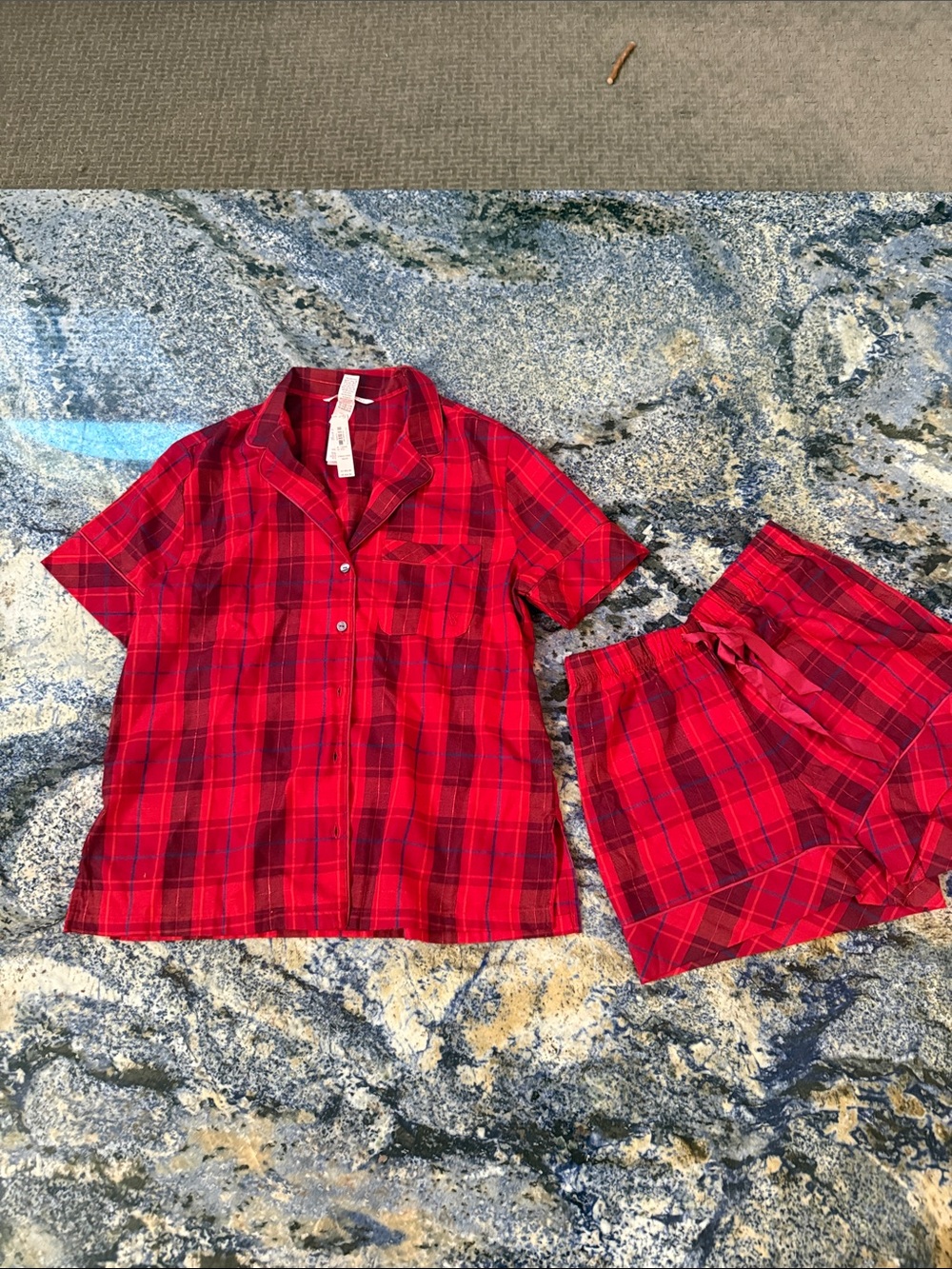 Victoria's Secret Red Plaid Short Sleeve Pajama Set